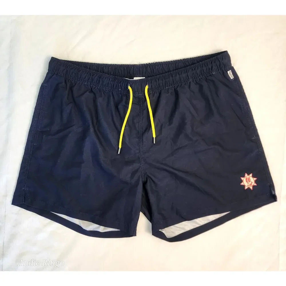 Happy Socks Men's Swim Trunks XXL Navy Blue Lined Board Shorts Sun Logo